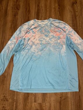HUK Icon X Tide Change Fade Long Sleeve Fishing Performance Shirt Blue Men's 3XL